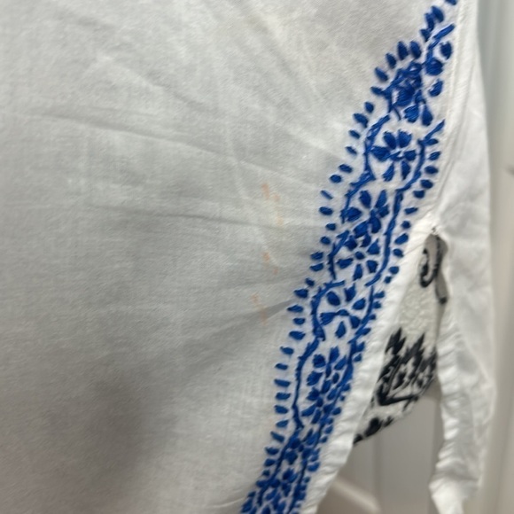 Efharis Mykonos White Blue Embroidered Top S READ - Picture 2 of 6